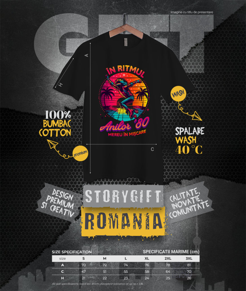 Tricou Femei, Barbati, Copii, Fata, Baiat, Unisex Personalizat Siluetă Umană pe Role Disco - Cadou Personalizat În Ritmul Anilor 80 [4]