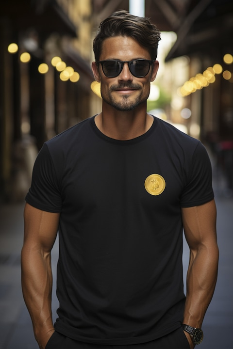 Tricou Barbati Cu Simbol Bitcoin, Banut De aur, Monede Virtuale, Iubitorii De Investitii cu imprimeu pe Spate, 100% Bumbac, Negru, L [3]