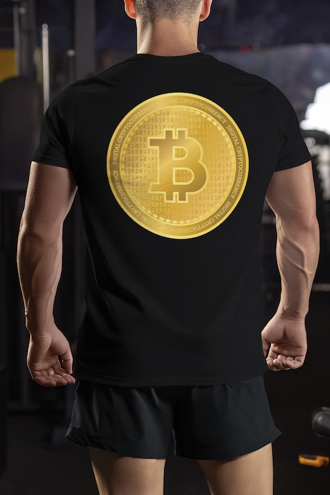 Tricou Barbati Cu Simbol Bitcoin, Banut De aur, Monede Virtuale, Iubitorii De Investitii cu imprimeu pe Spate, 100% Bumbac, Negru, L [2]