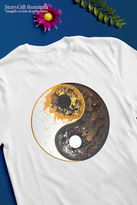 Tricou Barbati Cu Simbol Ying Si Yang, Bine Si Rau, Discrepanta Dintre Alb Si Negru, Crezatorii De Mit, cu imprimeu pe Fata, 100% Bumbac, Alb, M [3]
