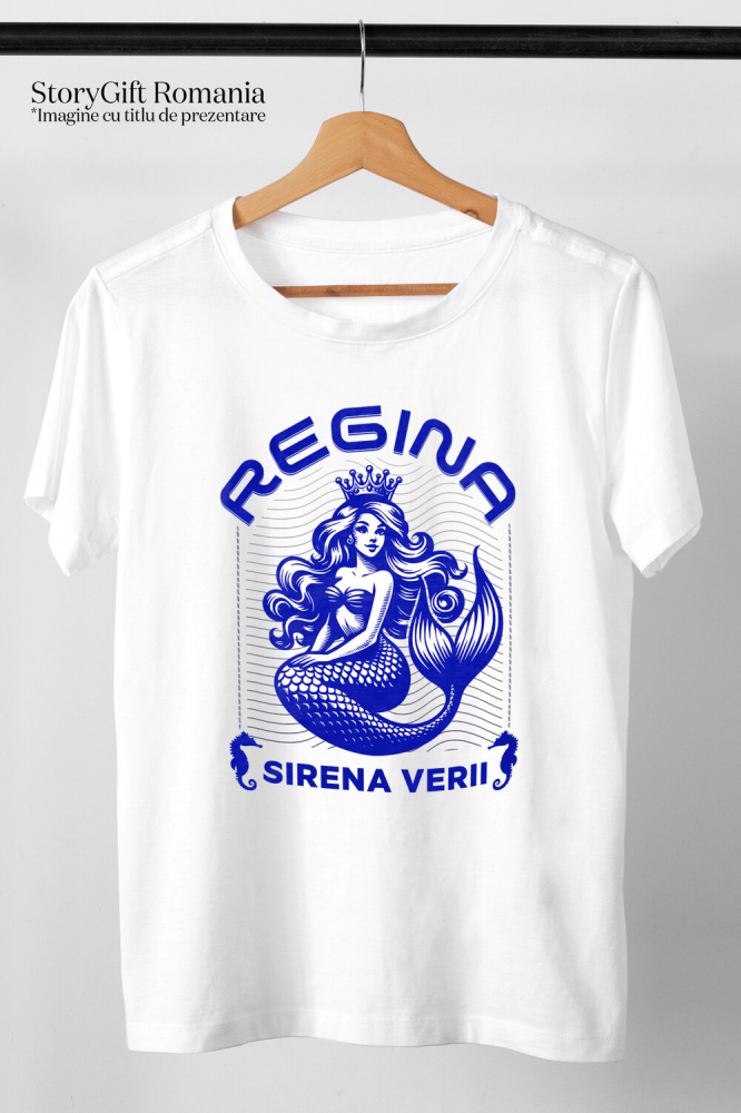 Tricou Femei, Barbati, Copii, Fata, Baiat, Unisex Personalizat Sirena de Mare cu Coroană și Păr Lung - Regină a Mării pentru Cadouri Unice [3]