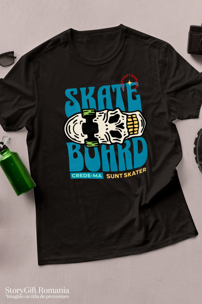 Tricou Femei, Barbati, Copii, Fata, Baiat, Unisex Personalizat Skateboard cu Craniu – Design Urban pentru Iubitorii de Adrenalină [3]