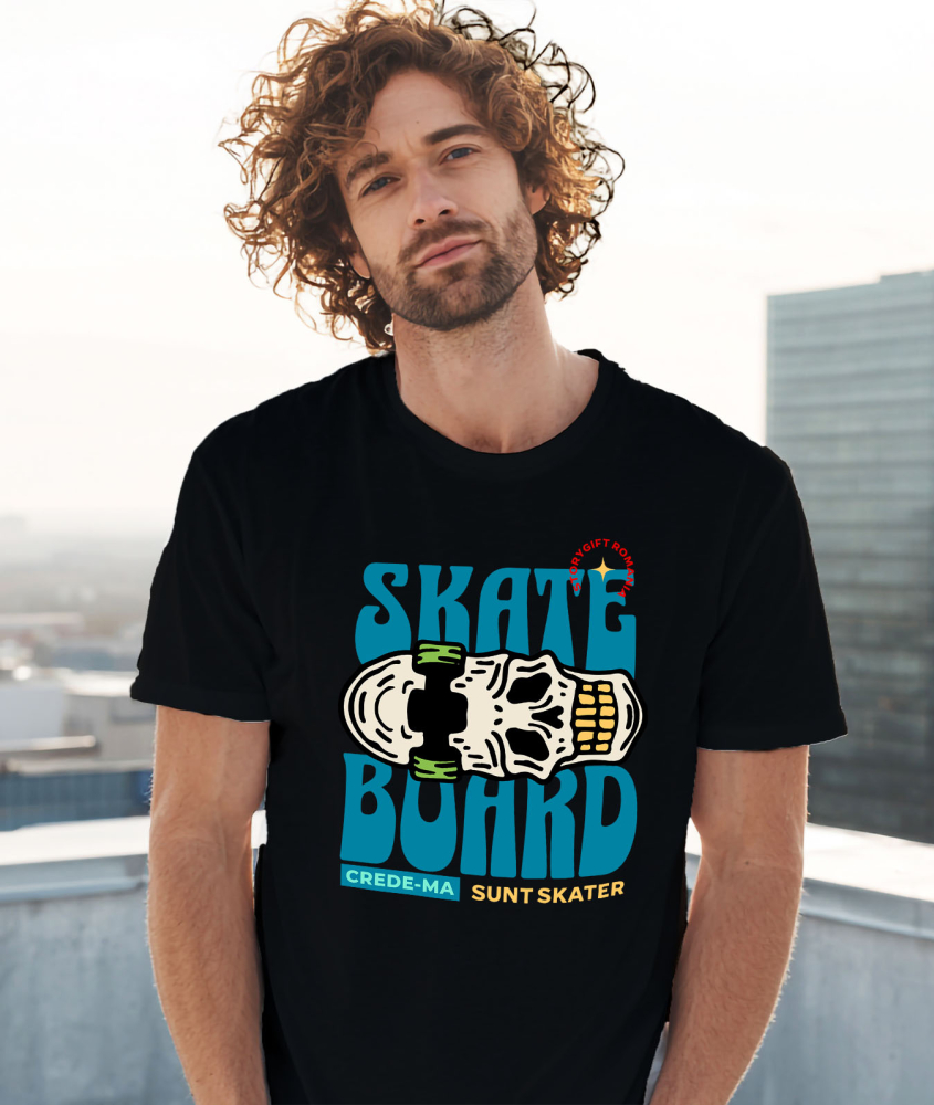 Tricou Femei, Barbati, Copii, Fata, Baiat, Unisex Personalizat Skateboard cu Craniu – Design Urban pentru Iubitorii de Adrenalină [2]