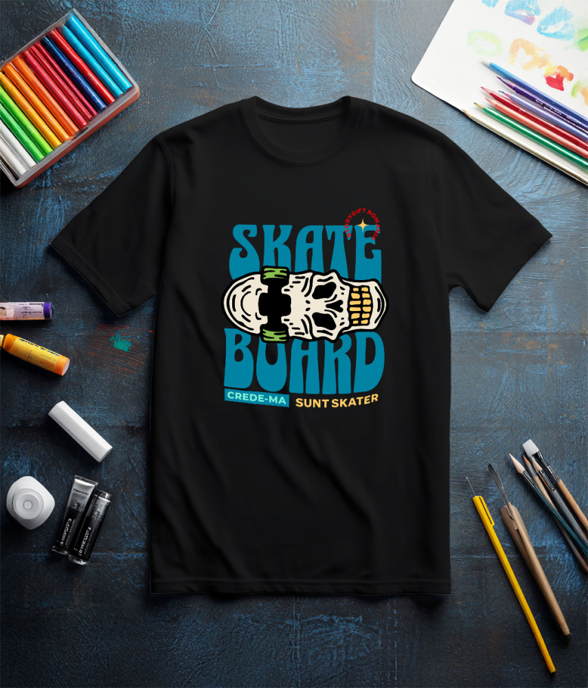 Tricou Femei, Barbati, Copii, Fata, Baiat, Unisex Personalizat Skateboard cu Craniu – Design Urban pentru Iubitorii de Adrenalină [3]
