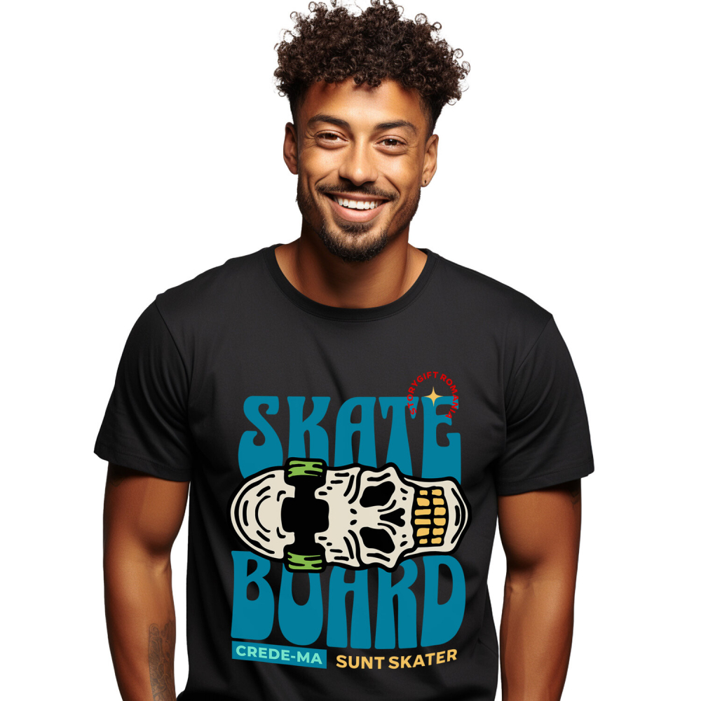 Tricou Femei, Barbati, Copii, Fata, Baiat, Unisex Personalizat Skateboard cu Craniu – Design Urban pentru Iubitorii de Adrenalină [1]
