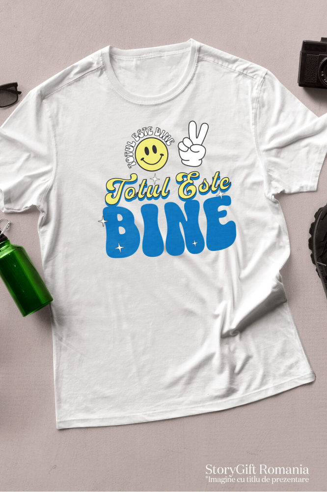 Tricou Femei, Barbati, Copii, Fata, Baiat, Unisex Personalizat Totul Este Bine – Tricou Personalizat cu Smiley Face Galben și Mesaj Inspirațional [3]