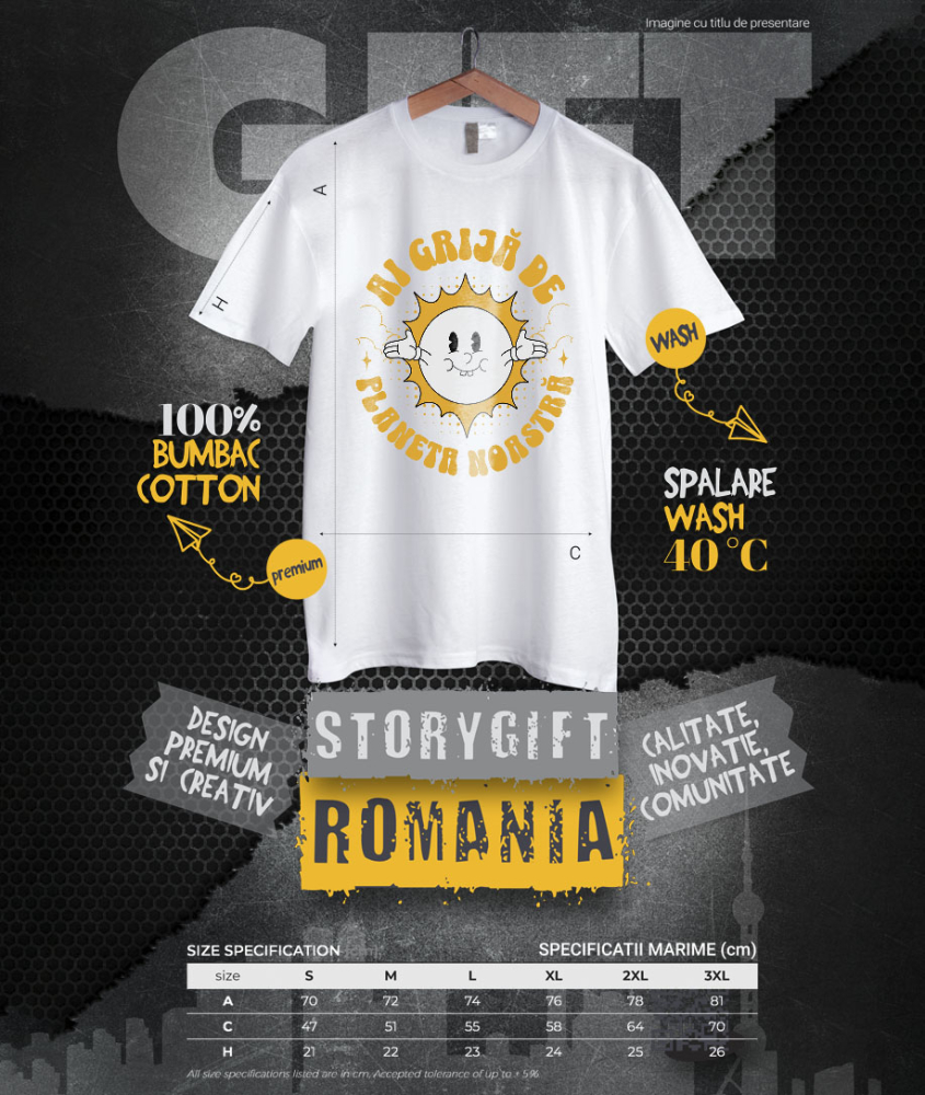 Tricou Femei, Barbati, Copii, Fata, Baiat, Unisex Personalizat "Soare cu Brațele Deschise - Ai Grija De Planeta Noastră - Cadouri Personalizate Ecologice" [4]