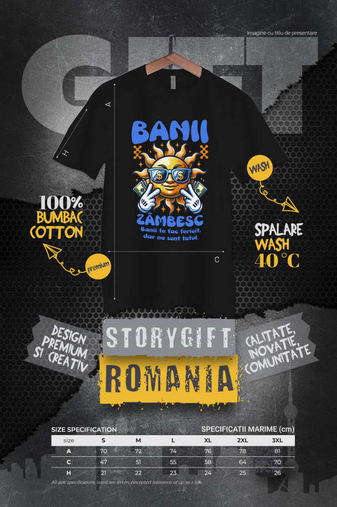 Tricou Femei, Barbati, Copii, Fata, Baiat, Unisex Personalizat Soare Zâmbitor cu Ochelari și Bancnote – „Banii Zâmbesc, Banii Te Fac Fericit” – Cadou Personalizat pentru Familie, Tati, Copii, Prieteni [4]