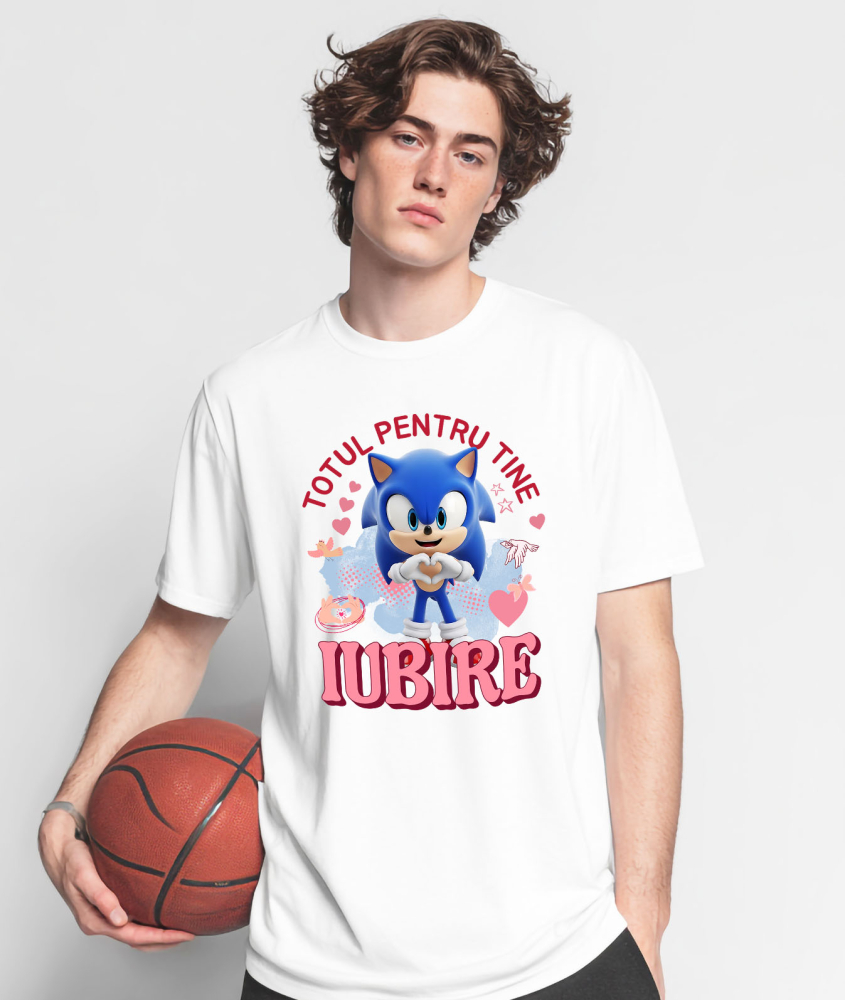 Tricou Barbati cu Sonic, Iubire, Dragoste, Afectiune, Inima 100% Bumbac, Alb, M [2]