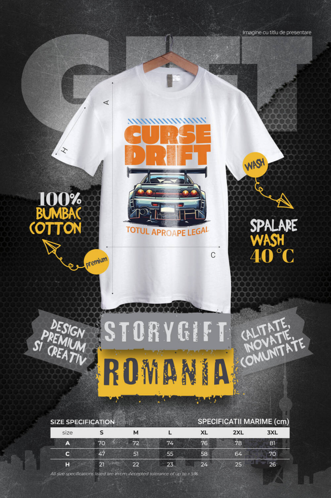 Tricou Femei, Barbati, Copii, Fata, Baiat, Unisex Personalizat Tricou Drift Tuning – Design Auto pentru Pasionații de Curse și Viteză [4]