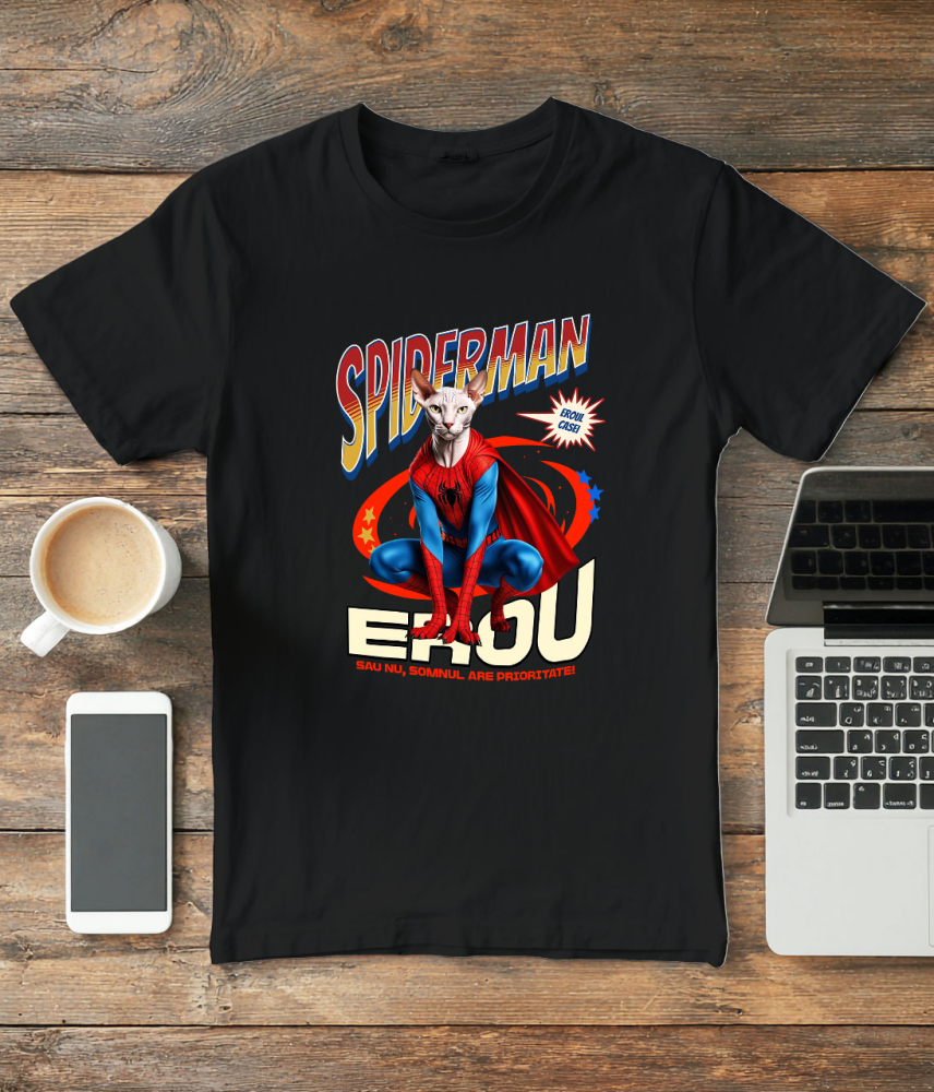 Tricou Femei, Barbati, Copii, Fata, Baiat, Unisex Personalizat Pisică Sphynx în Costum Spider-Man cu Pelerină - Cadou Personalizat pentru Iubitorii de Pisici și Copii [3]