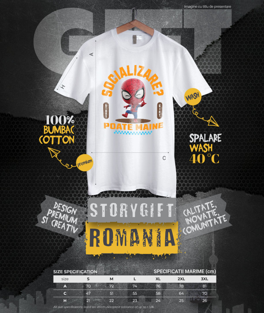 Tricou Barbati cu Spiderman , Degetul Mijlociu, Socializare? Poate maine, Anti-social 100% Bumbac, Alb, XL [4]