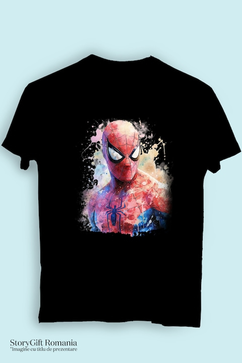 Tricou Barbati Cu Spiderman, Ilustratie, Marvel, Avengers, Costum, Supererou, cu imprimeu pe Fata, 100% Bumbac, Negru, M [3]