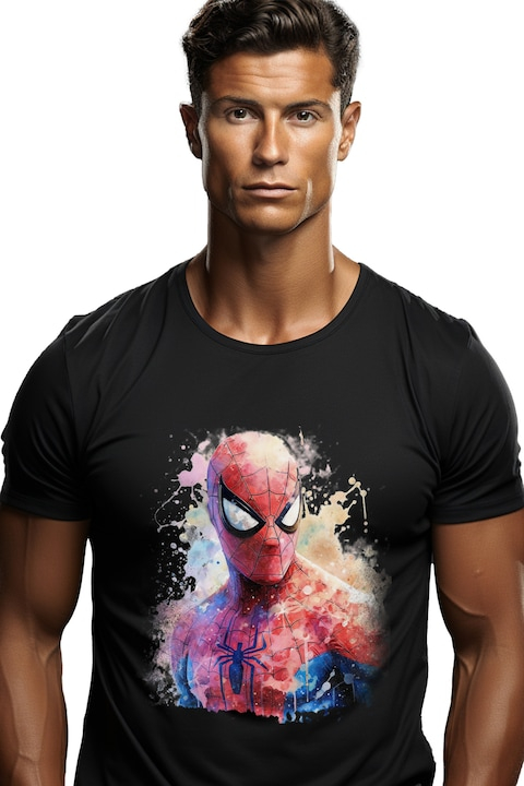 Tricou Barbati Cu Spiderman, Ilustratie, Marvel, Avengers, Costum, Supererou, cu imprimeu pe Fata, 100% Bumbac, Negru, M [1]