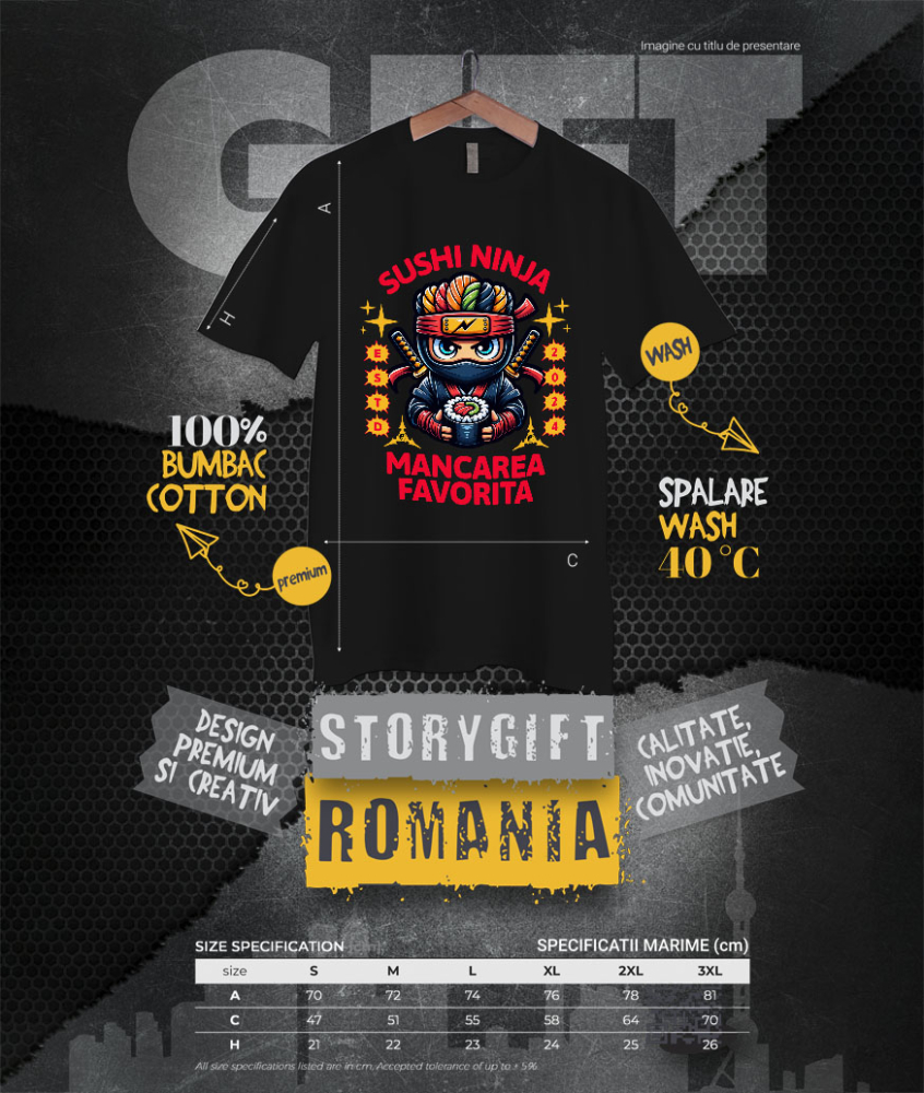 Tricou Femei, Barbati, Copii, Fata, Baiat, Unisex Personalizat Tort Ninja Personalizat - Sushi Tematic și Sabii | Cadou Perfect pentru Copii [4]