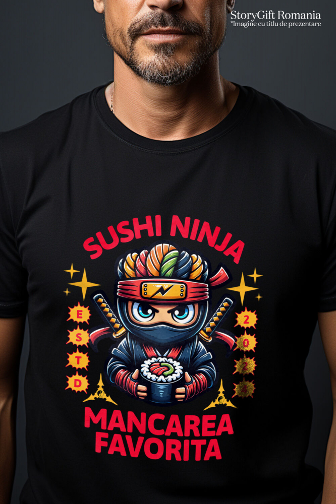 Tricou Femei, Barbati, Copii, Fata, Baiat, Unisex Personalizat Tort Ninja Personalizat - Sushi Tematic și Sabii | Cadou Perfect pentru Copii [2]