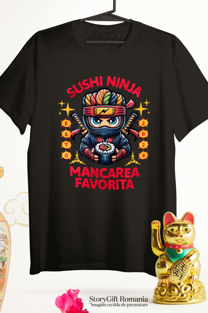 Tricou Femei, Barbati, Copii, Fata, Baiat, Unisex Personalizat Tort Ninja Personalizat - Sushi Tematic și Sabii | Cadou Perfect pentru Copii [3]