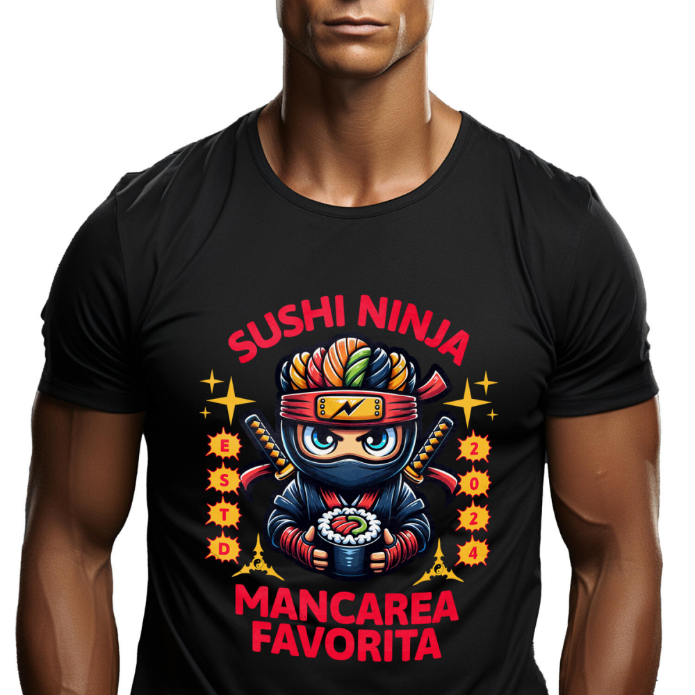 Tricou Femei, Barbati, Copii, Fata, Baiat, Unisex Personalizat Tort Ninja Personalizat - Sushi Tematic și Sabii | Cadou Perfect pentru Copii [1]