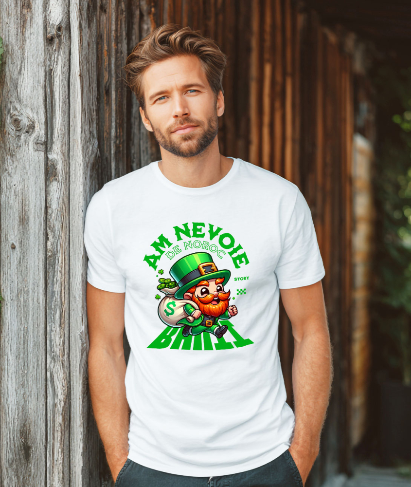 Tricou Femei, Barbati, Copii, Fata, Baiat, Unisex Personalizat Spiriduș Norocos cu Sac de Bani – Cadou pentru Familie, Copii și Tati, Simbol al Norocului și Succesului Financiar [2]