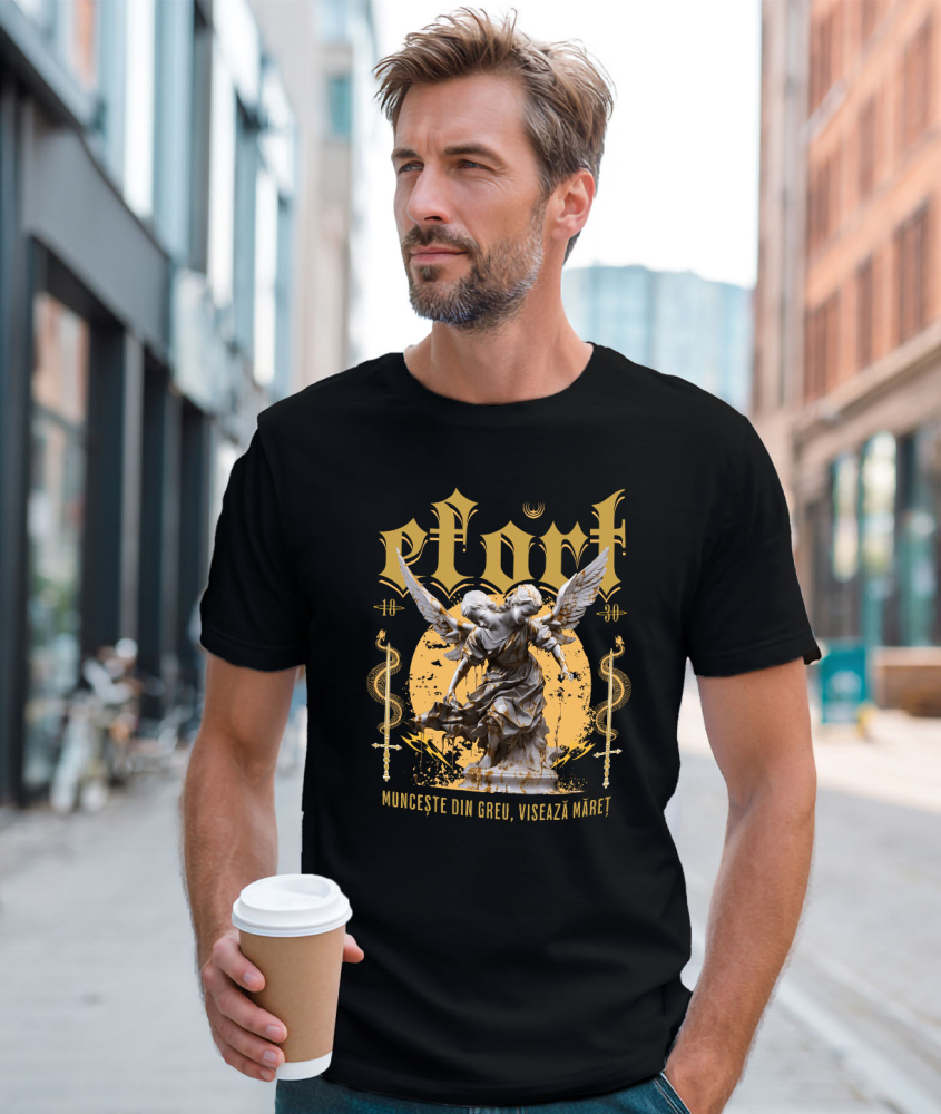 Tricou Femei, Barbati, Copii, Fata, Baiat, Unisex Personalizat Statuie cu Două Capete și Aripi - Cadou Motivațional "Munceste Din Greu, Visează Măreț" [2]