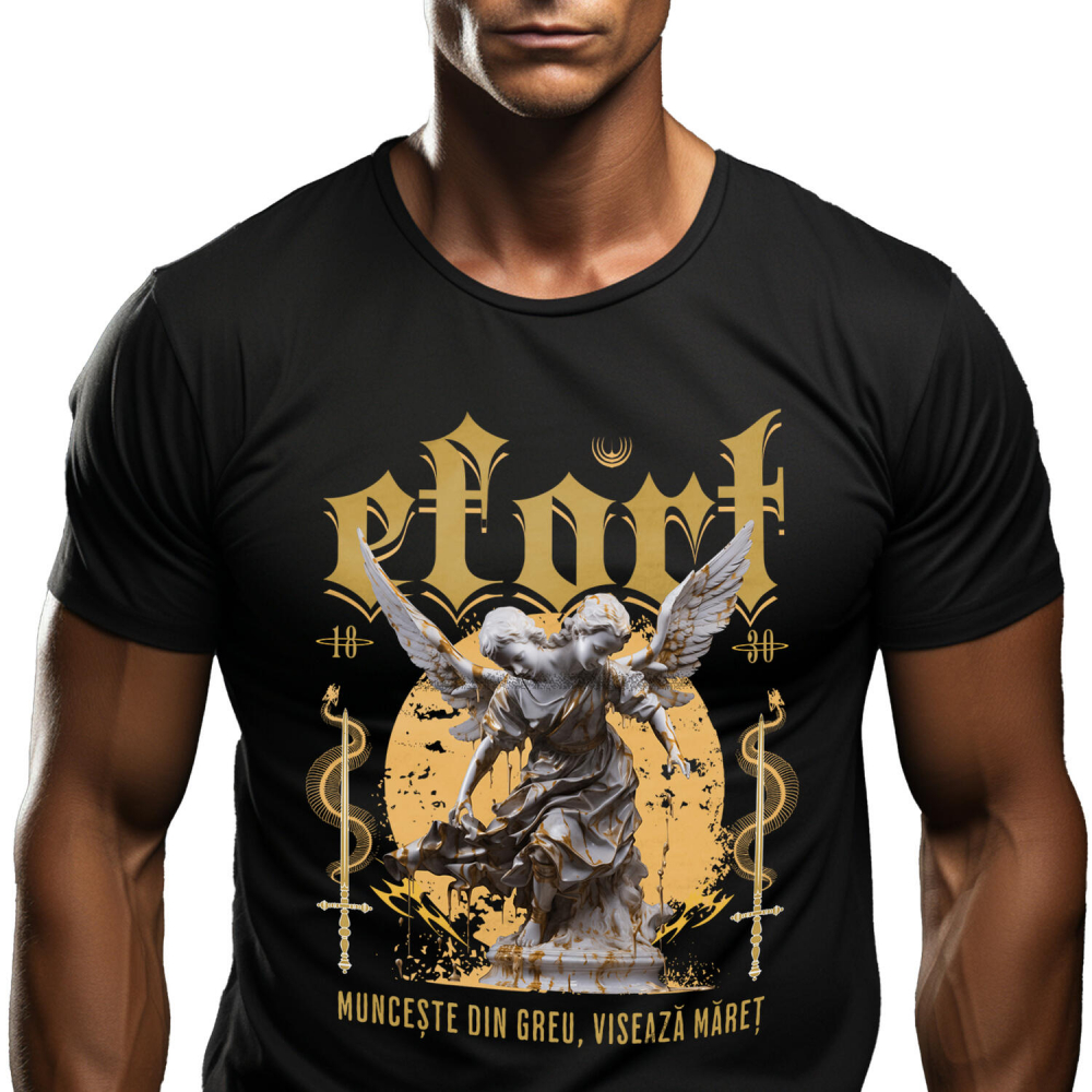 Tricou Femei, Barbati, Copii, Fata, Baiat, Unisex Personalizat Statuie cu Două Capete și Aripi - Cadou Motivațional "Munceste Din Greu, Visează Măreț" [1]