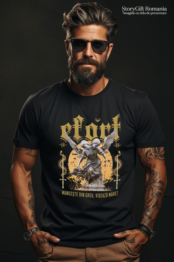 Tricou Femei, Barbati, Copii, Fata, Baiat, Unisex Personalizat Statuie cu Două Capete și Aripi - Cadou Motivațional "Munceste Din Greu, Visează Măreț" [2]