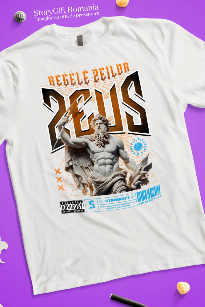 Tricou Femei, Barbati, Copii, Fata, Baiat, Unisex Personalizat Statuie Grecească Bust Dezgolit Zeus – Cadou Motivational „Regele Zeilor” [3]