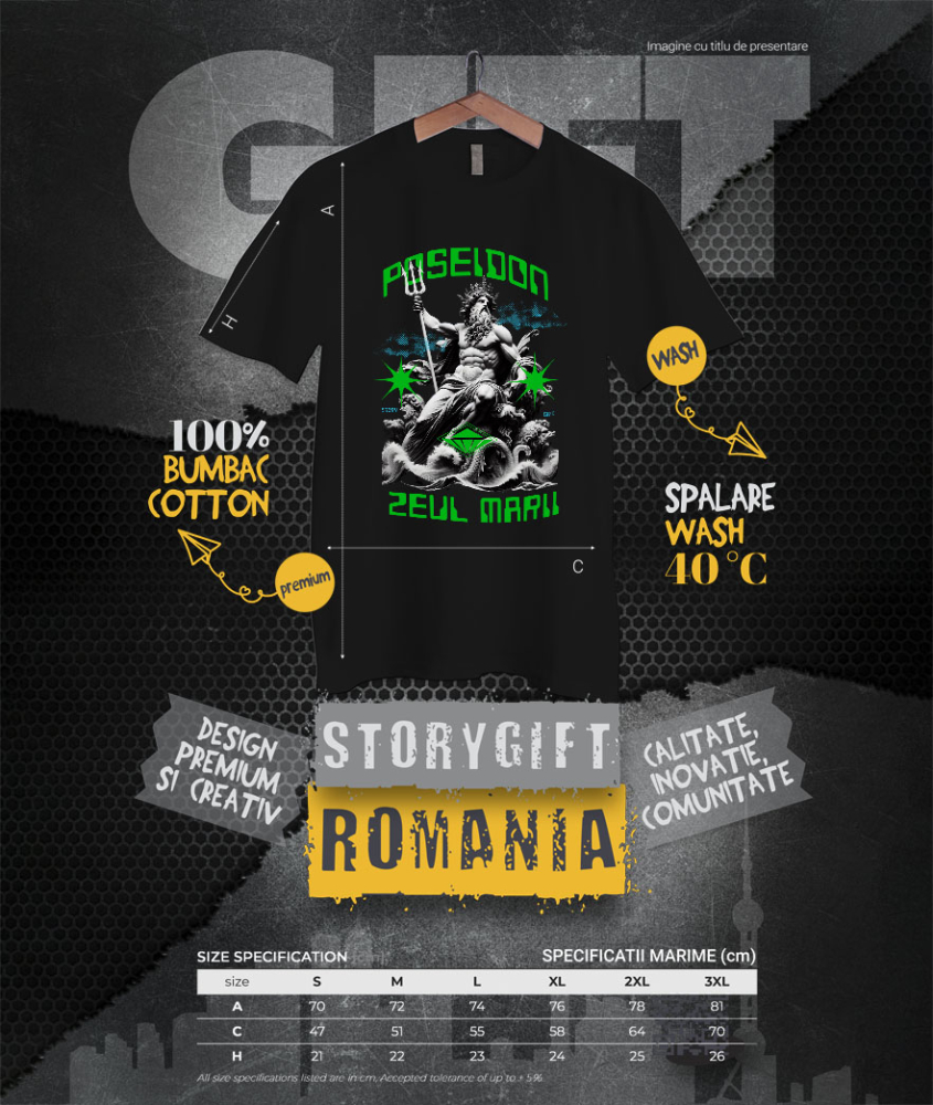 Tricou Femei, Barbati, Copii, Fata, Baiat, Unisex Personalizat Statuie Grecească Poseidon – Cadou Personalizat Trident Coroana Regală [4]