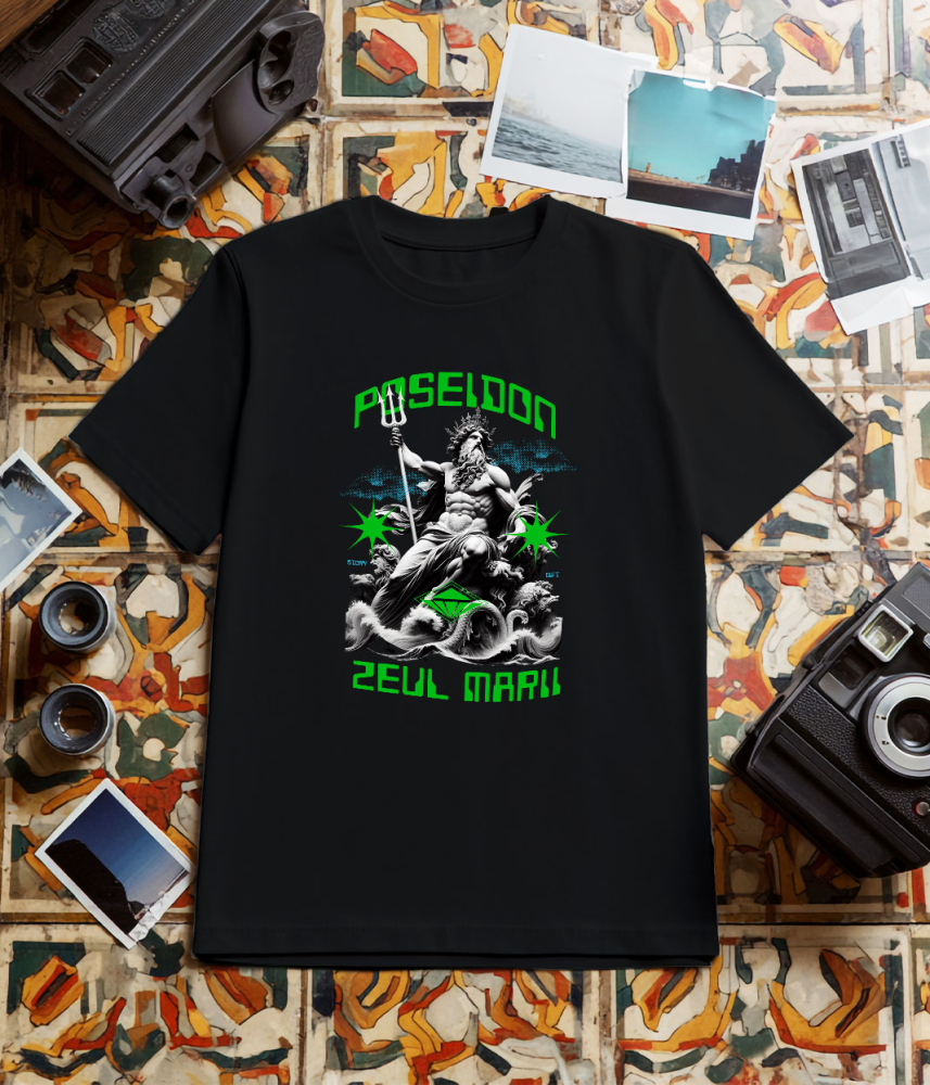 Tricou Femei, Barbati, Copii, Fata, Baiat, Unisex Personalizat Statuie Grecească Poseidon – Cadou Personalizat Trident Coroana Regală [3]