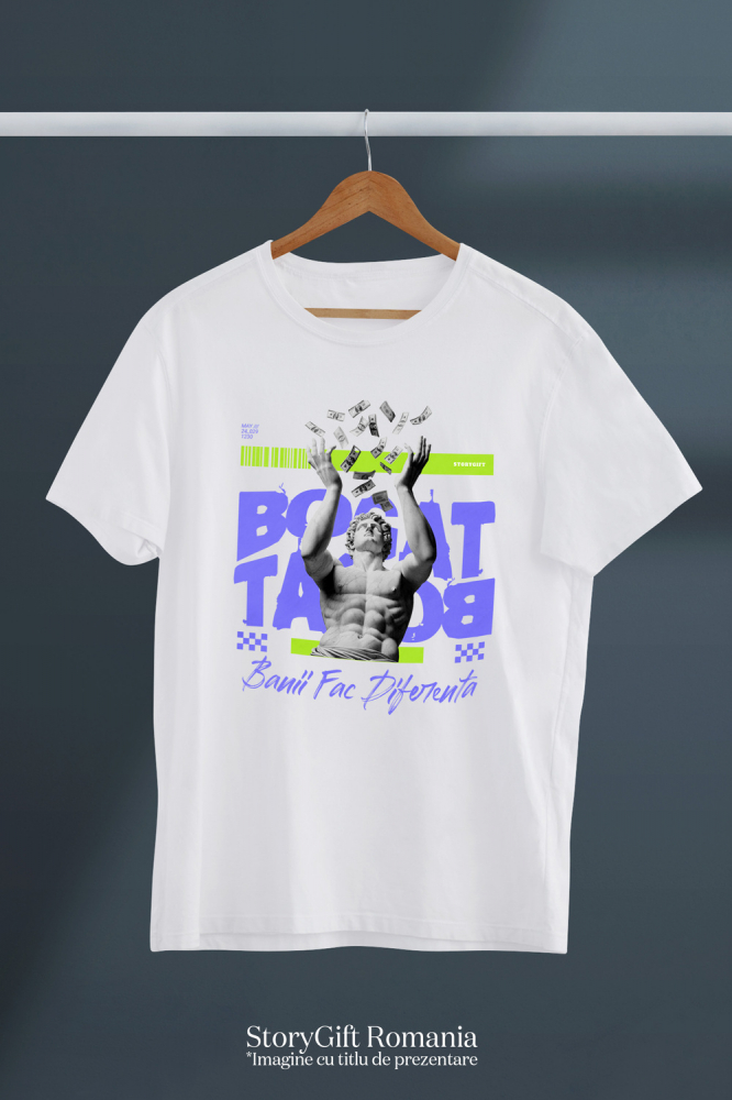 Tricou Femei, Barbati, Copii, Fata, Baiat, Unisex Personalizat Statuie Aruncând Bancnote Bani – Mesajul „Banii Fac Diferența” pentru Familie și Prieteni [3]