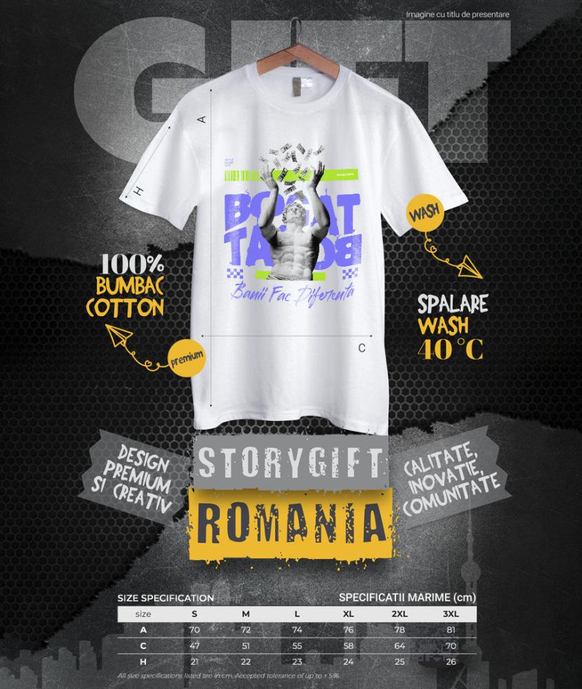Tricou Femei, Barbati, Copii, Fata, Baiat, Unisex Personalizat Statuie Aruncând Bancnote Bani – Mesajul „Banii Fac Diferența” pentru Familie și Prieteni [4]