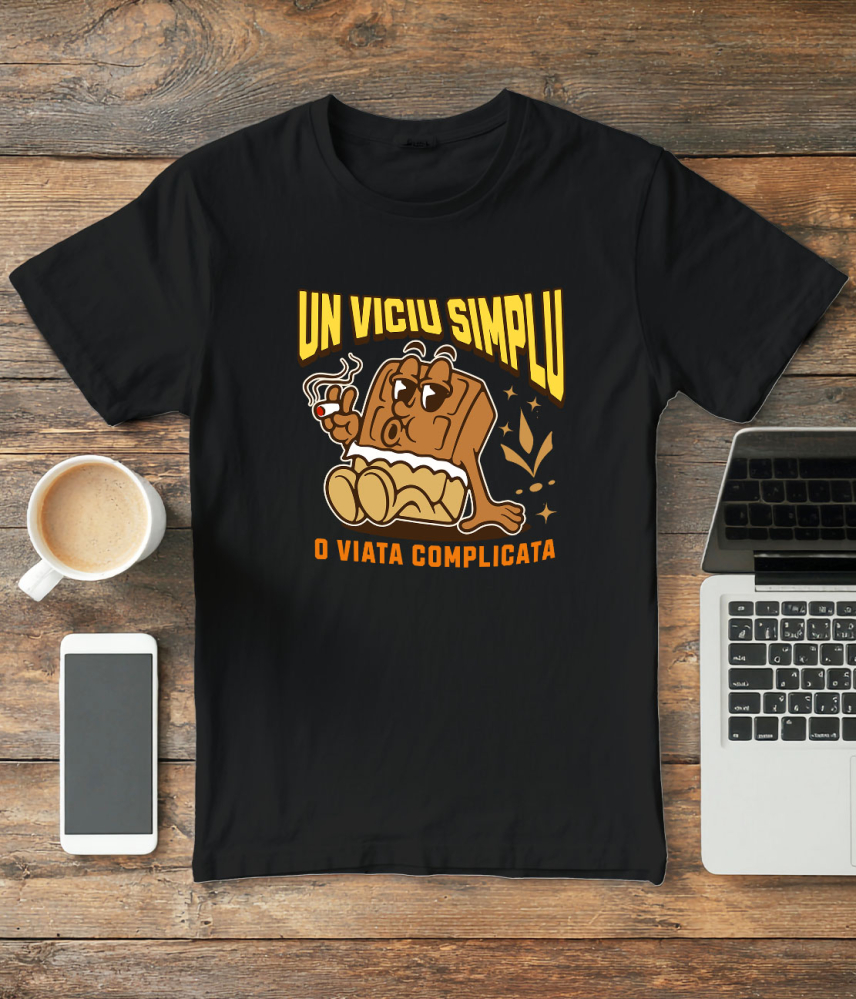 Tricou Femei, Barbati, Copii, Fata, Baiat, Unisex Personalizat Tableta de ciocolată personalizată „Un viciu simplu, o viață complicată” – Cadou pentru iubitorii de ciocolată [3]