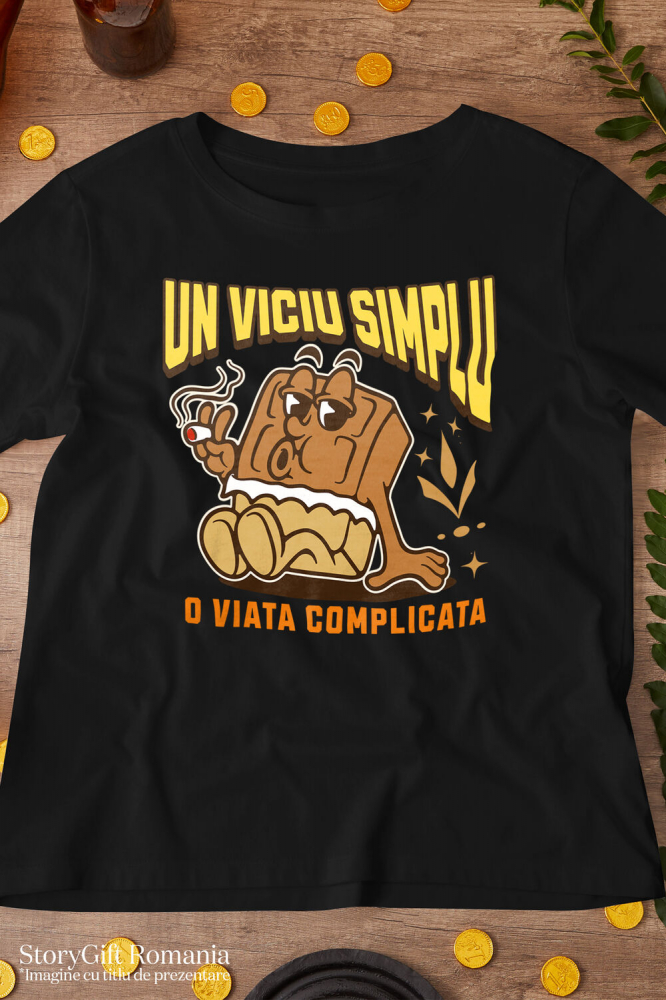 Tricou Femei, Barbati, Copii, Fata, Baiat, Unisex Personalizat Tableta de ciocolată personalizată „Un viciu simplu, o viață complicată” – Cadou pentru iubitorii de ciocolată [3]