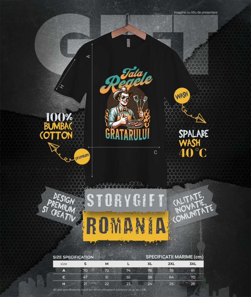 Tricou Femei, Barbati, Copii, Fata, Baiat, Unisex Personalizat Cadou personalizat pentru tata – Pălărie, ochelari, papion și instrumente pentru grătar – „Tata Regele” [4]