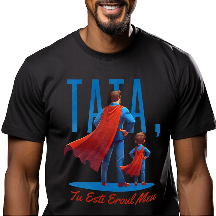 Tricou Barbati cu Tata Si Fiu Copii Familie Costu Super erou Desene Animate, Dragoste cu imprimeu pe Fata, 100% Bumbac, Negru, M [1]