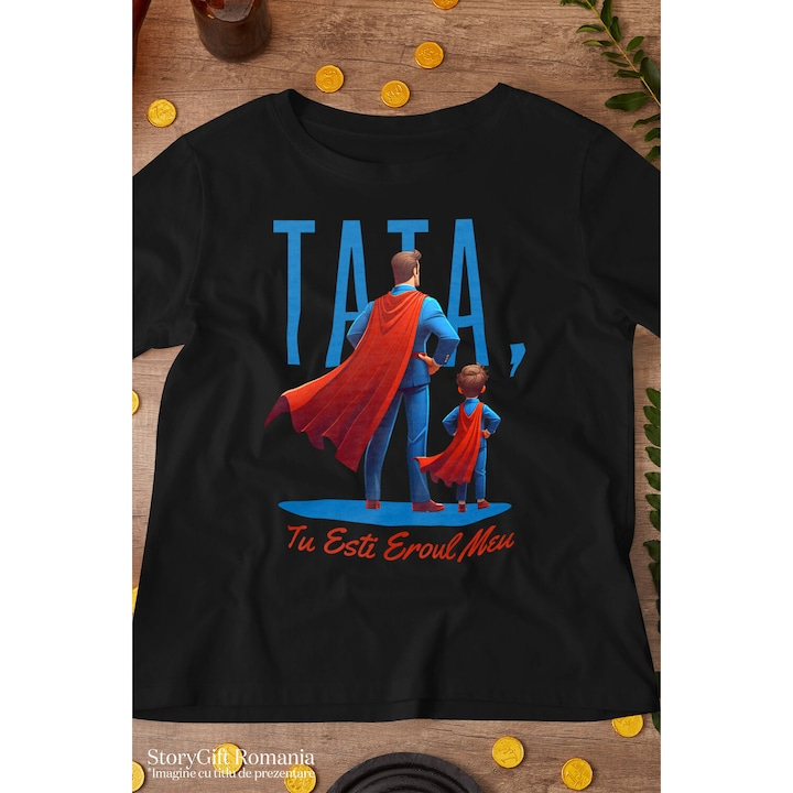 Tricou Barbati cu Tata Si Fiu Copii Familie Costu Super erou Desene Animate, Dragoste cu imprimeu pe Fata, 100% Bumbac, Negru, M [3]
