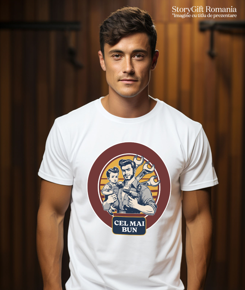 Tricou Femei, Barbati, Copii, Fata, Baiat, Unisex Personalizat Tata și Fiu Muncitori Cu Bormașina – Cadou Personalizat Familie, Iubire și Muncă [2]