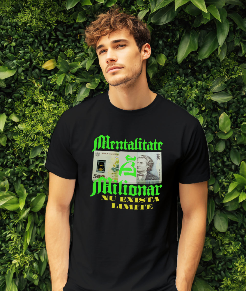 Tricou Femei, Barbati, Copii, Fata, Baiat, Unisex Personalizat Teanc cu Elastic Bancnote 500 Lei – „Mentalitate de Milionar, Nu Există Limite” – Cadou Personalizat pentru Familie, Tati, Copii, Prieteni [2]