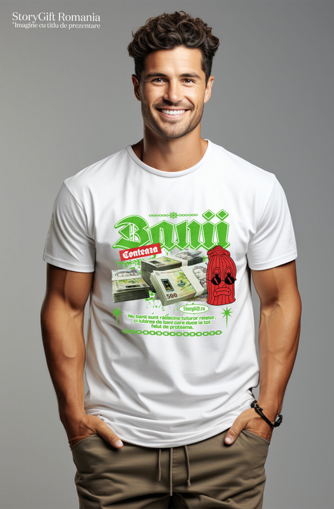 Tricou Femei, Barbati, Copii, Fata, Baiat, Unisex Personalizat Teancuri Bancnote 500 Lei cu Cagula Roșie Supărată – Cadou Personalizat „Banii Contează” pentru Familie, Copii, Tati, Prieteni [2]