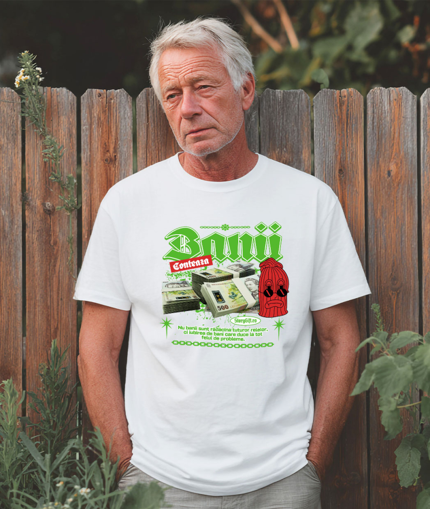 Tricou Femei, Barbati, Copii, Fata, Baiat, Unisex Personalizat Teancuri Bancnote 500 Lei cu Cagula Roșie Supărată – Cadou Personalizat „Banii Contează” pentru Familie, Copii, Tati, Prieteni [2]