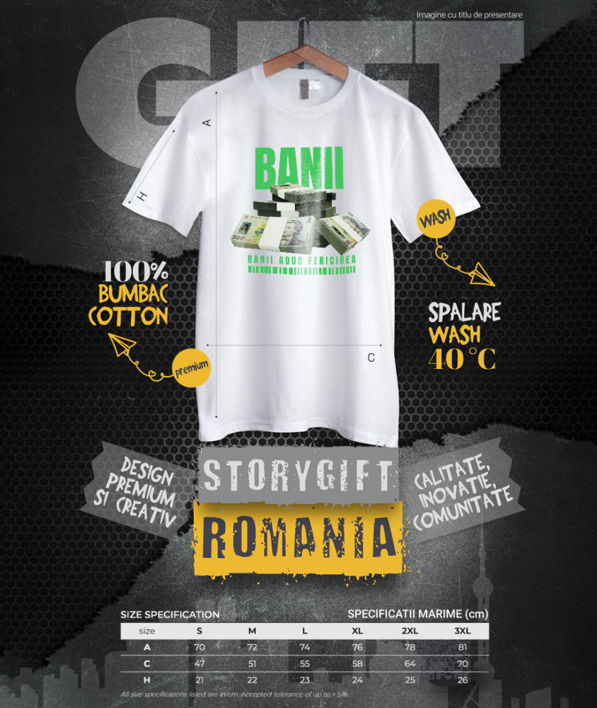 Tricou Femei, Barbati, Copii, Fata, Baiat, Unisex Personalizat Teancuri Dezordonate de Bani 500 Lei – „Banii Aduc Fericirea” – Cadou Personalizat pentru Familie, Tati, Copii, Prieteni [4]