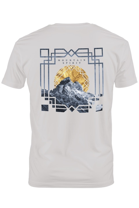 Tricou Barbati Cu Text In Engleza Mountain Spirit, Apus De Soare, Stanci Inalte, Munte, Aventura, Camping, cu imprimeu pe Spate, 100% Bumbac, Alb, M [2]