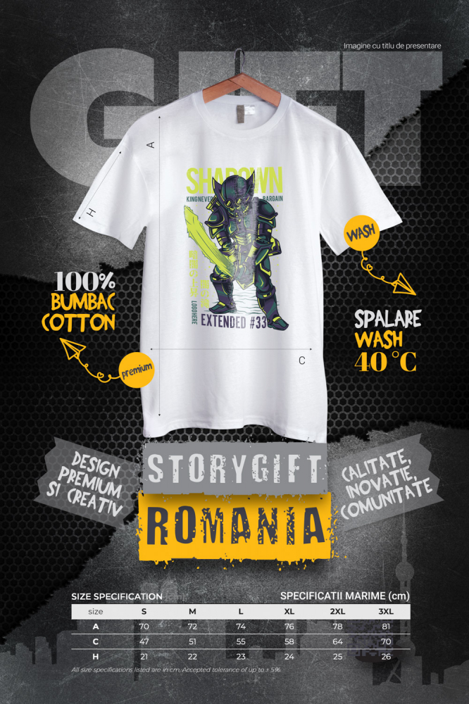 Tricou Barbati Cu Text In Engleza Shadown Knight, Cavaler Cu Sabie Stralucitoare, Armura De Metal, Iubitorii De Filme SF,  cu imprimeu pe Fata, 100% Bumbac,  Alb, XS [3]