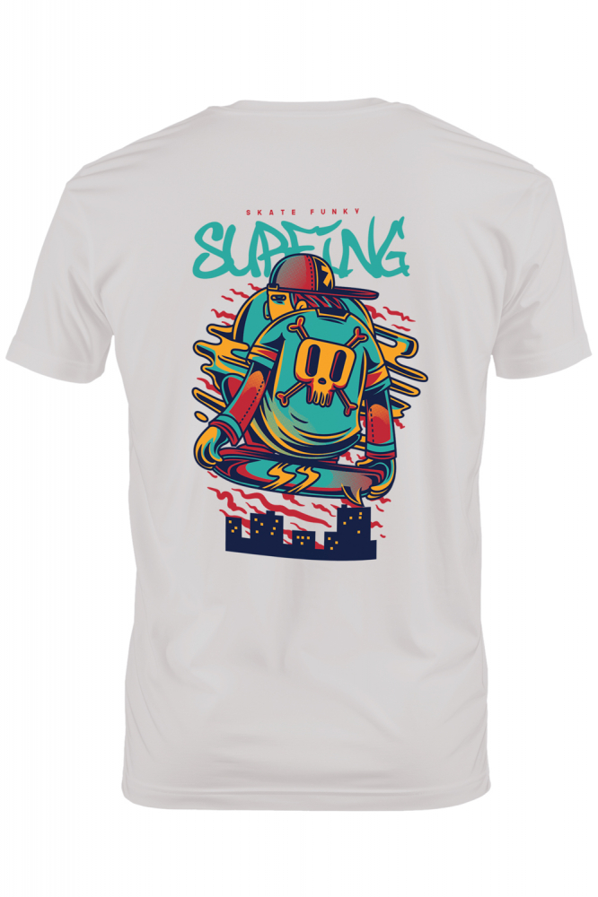 Tricou Barbati Cu Text In Engleza Surfing Baiata Pe Skateboard Tricou Cu Craniu De Mort, Sapca Rosie,  cu imprimeu pe Spate, 100% Bumbac,  Alb, S [1]