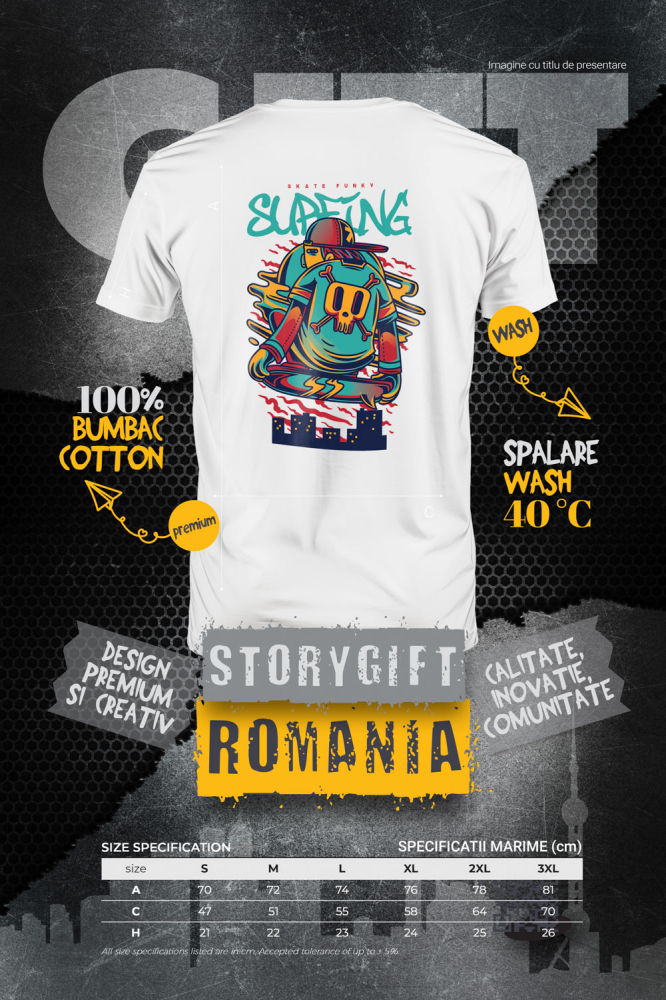 Tricou Barbati Cu Text In Engleza Surfing Baiata Pe Skateboard Tricou Cu Craniu De Mort, Sapca Rosie,  cu imprimeu pe Spate, 100% Bumbac,  Alb, S [2]