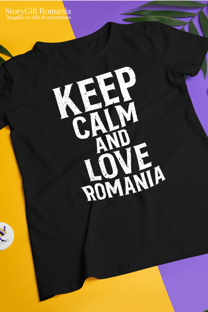 Tricou Barbati cu textul "Pastreaza-ti calmul si iubeste Romania" - tricolor cu imprimeu pe Fata, 100% Bumbac, Negru, S [3]