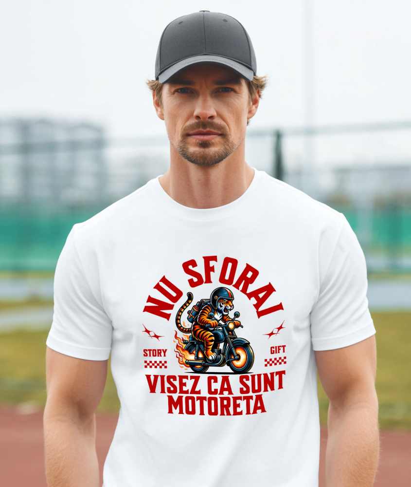 Tricou Femei, Barbati, Copii, Fata, Baiat, Unisex Personalizat Tigru Furios Pe Motor Vintage – Design Amuzant și Plin de Pasiune [2]