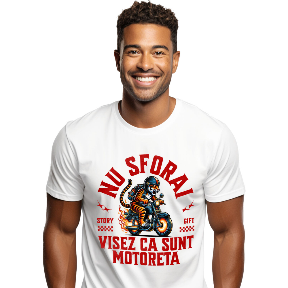 Tricou Femei, Barbati, Copii, Fata, Baiat, Unisex Personalizat Tigru Furios Pe Motor Vintage – Design Amuzant și Plin de Pasiune [1]