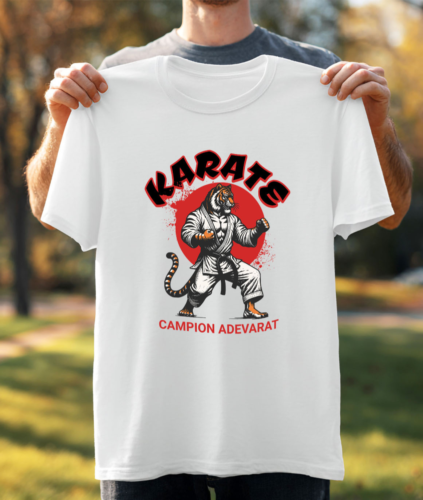 Tricou Femei, Barbati, Copii, Fata, Baiat, Unisex Personalizat Tigru în Costum de Arte Marțiale – Karate, Lupta de Contact, Motivație Sportivă [3]