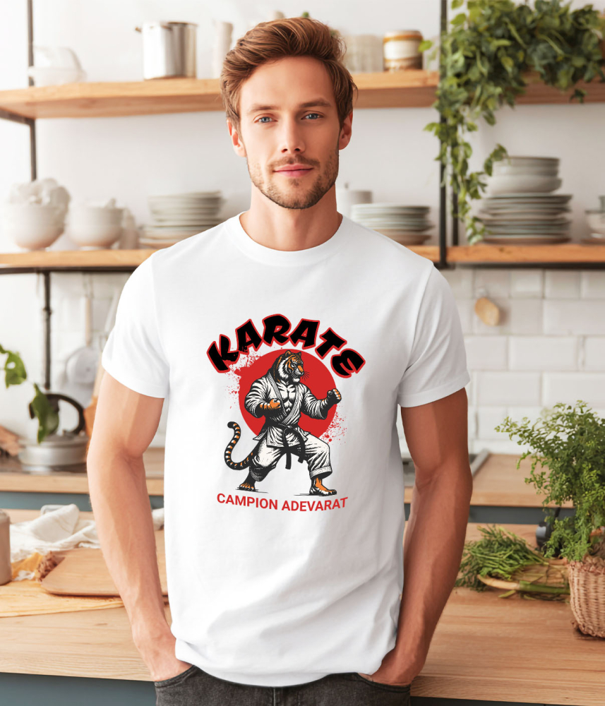 Tricou Femei, Barbati, Copii, Fata, Baiat, Unisex Personalizat Tigru în Costum de Arte Marțiale – Karate, Lupta de Contact, Motivație Sportivă [2]